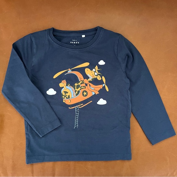 NAME IT Helicopter Animals Blue T-Shirt, Size 2-3 years - Picture 1 of 5
